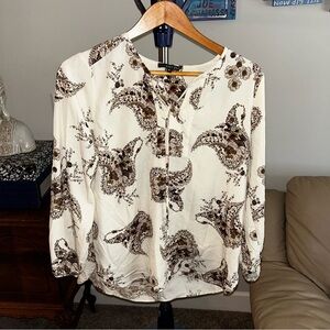 West Kei Cream Paisley Long Sleeve Blouse